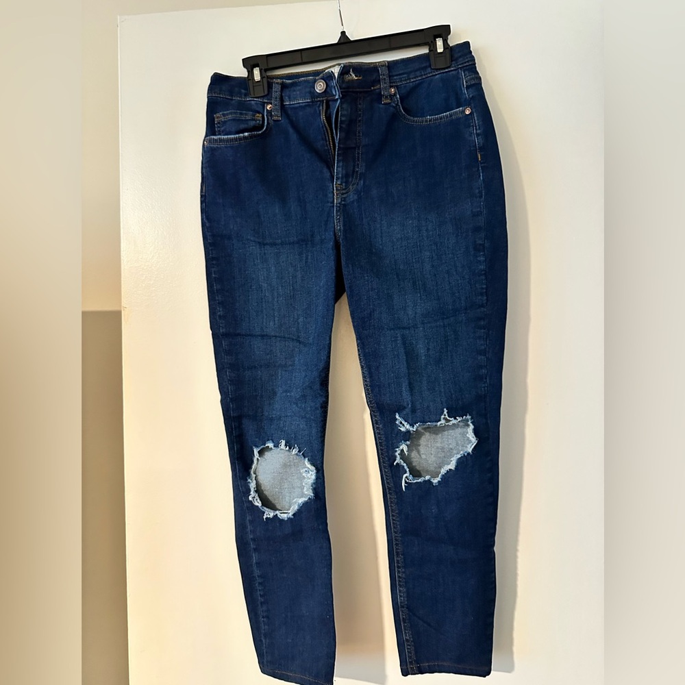 Free People Dark Blue Distressed Skinny Jeans